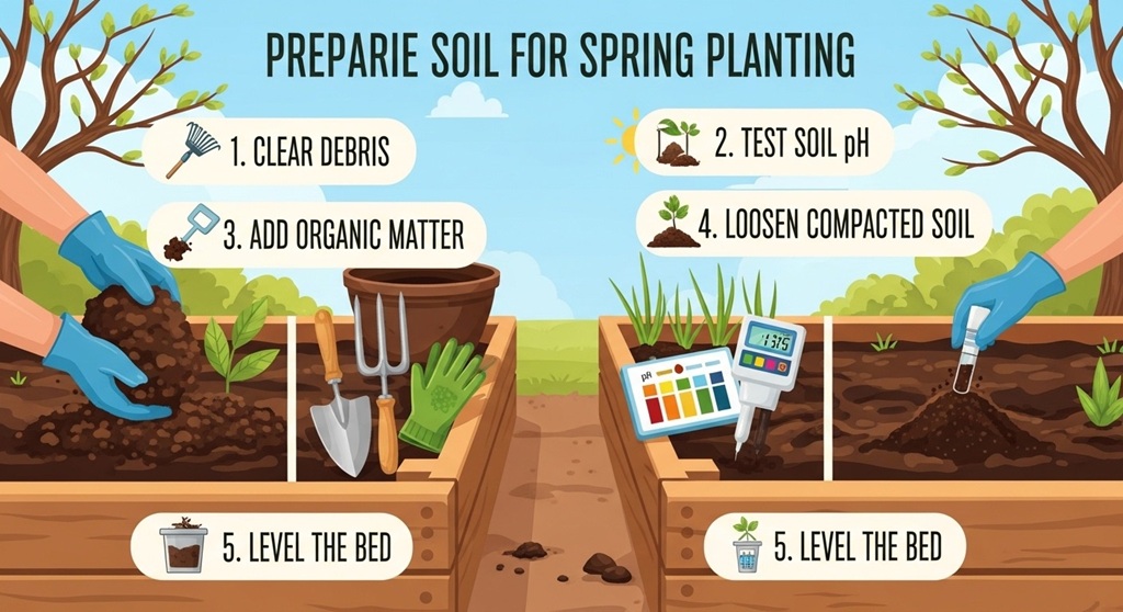 Healthy garden soil prepared for planting in spring