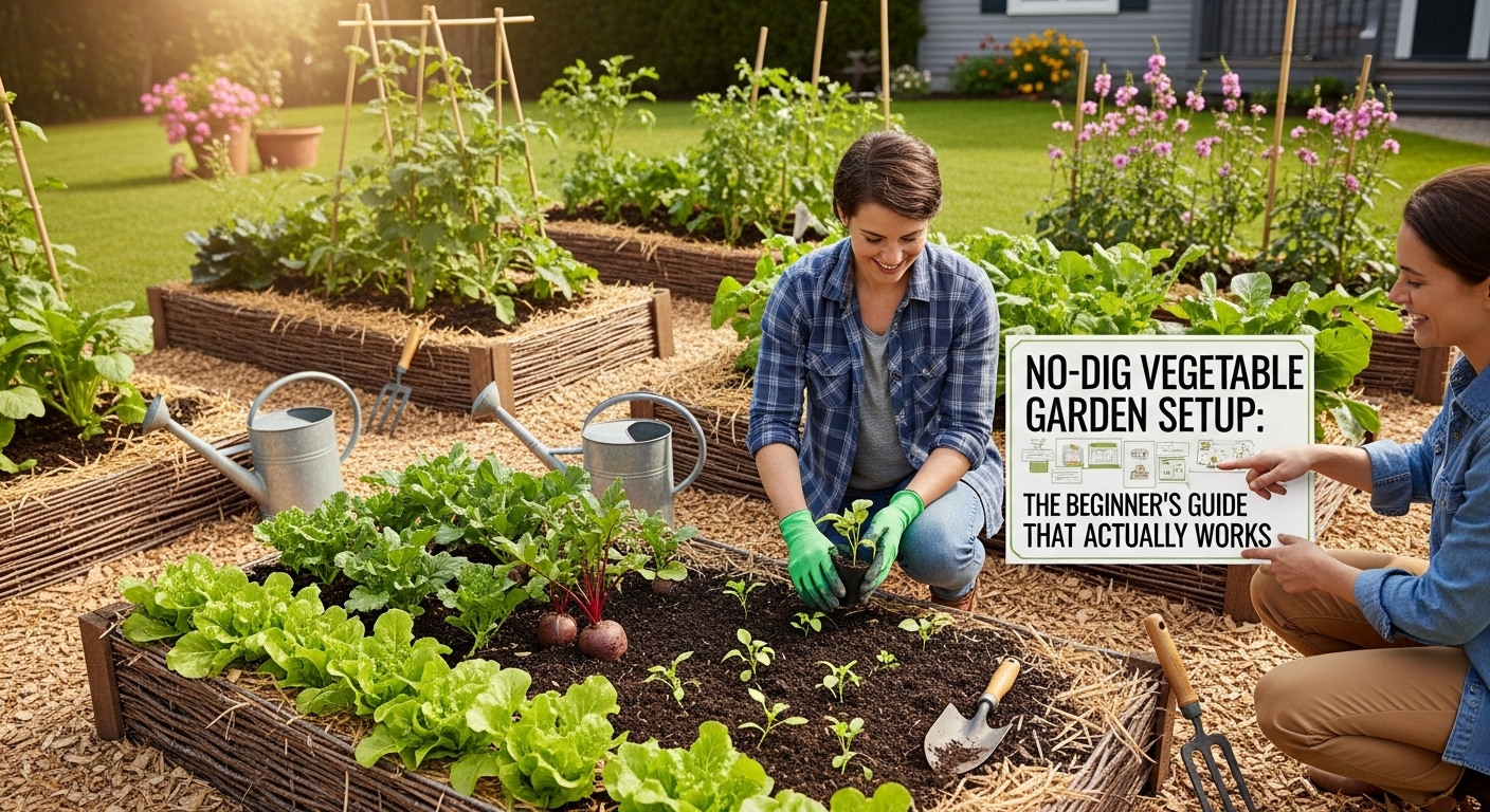 No-dig vegetable garden layered compost setup process